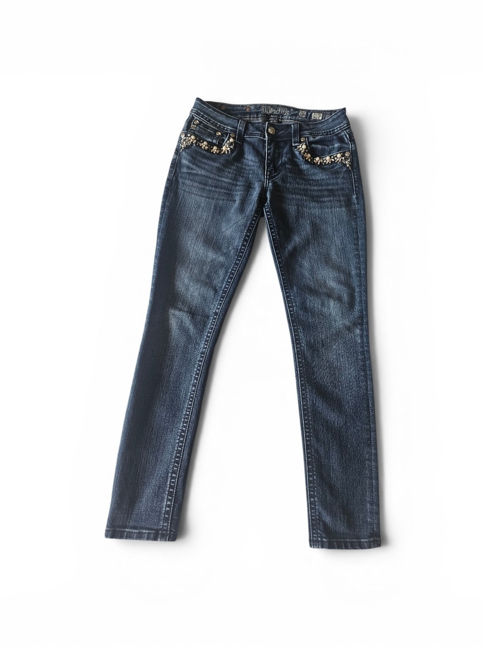 Miss Me Mid-Rise Skinny Jeans Rhinestone Pearl Detail Size 28